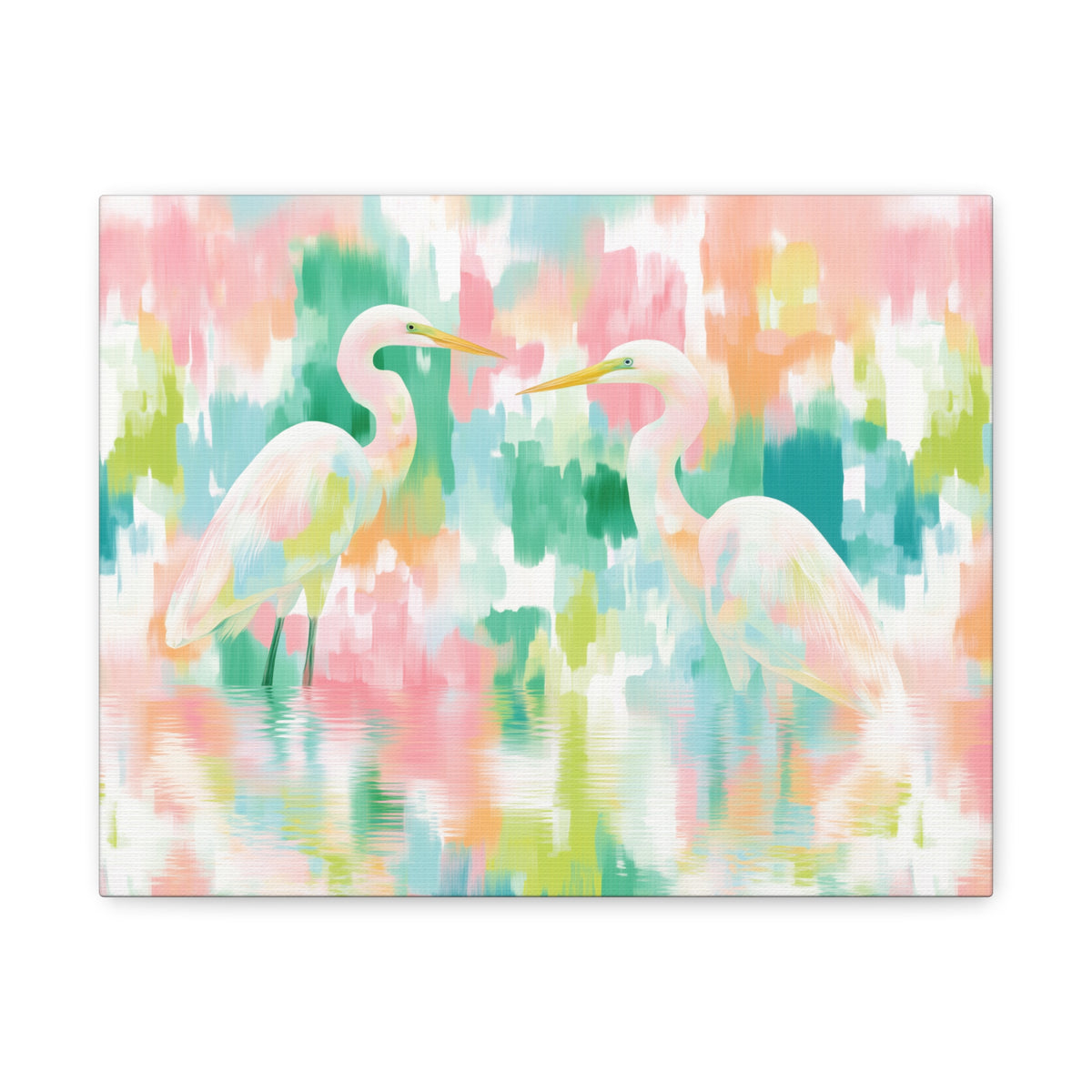 Pastel Herons Canvas, Tropical Bird Art, Preppy Vibrant Abstract Art Canvas