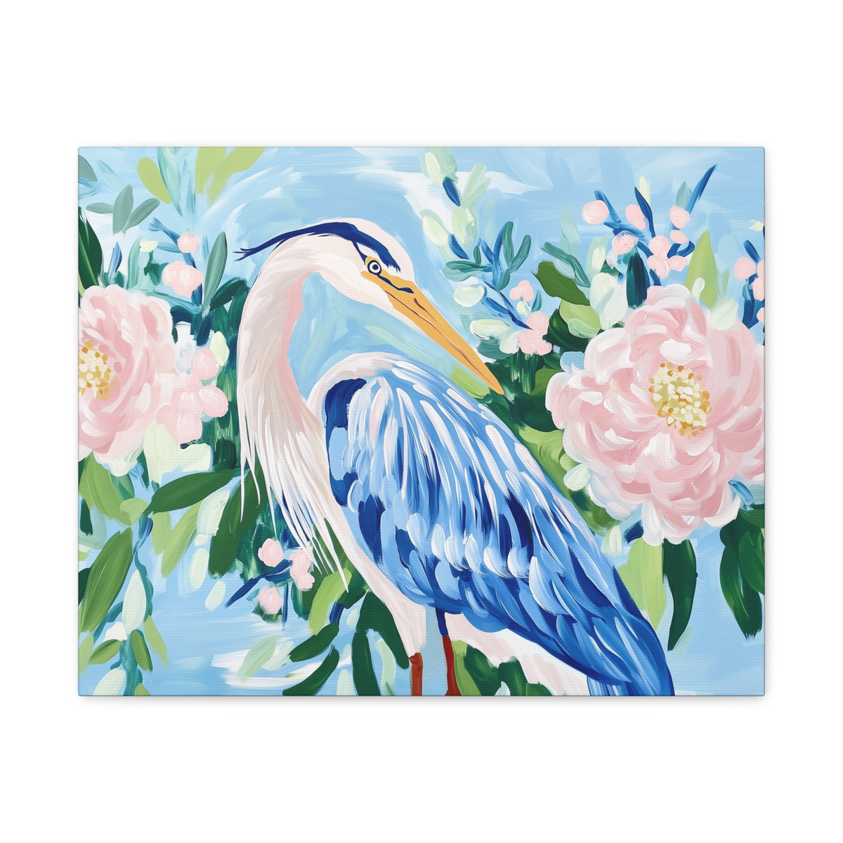 Blue Heron Floral Matte Canvas