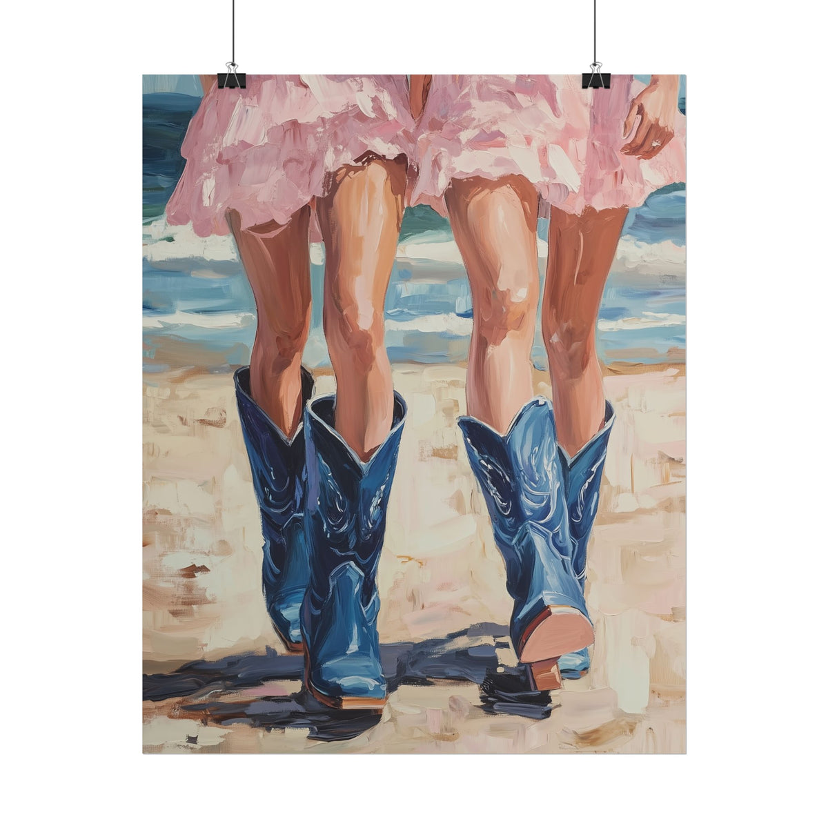PHYSICAL PRINT Coastal Cowgirl Aesthetic Print, Cowgirl Boot Print, Pink and Blue Preppy Decor, Coastal Cowgirl Aesthetic Preppy Dorm Decor