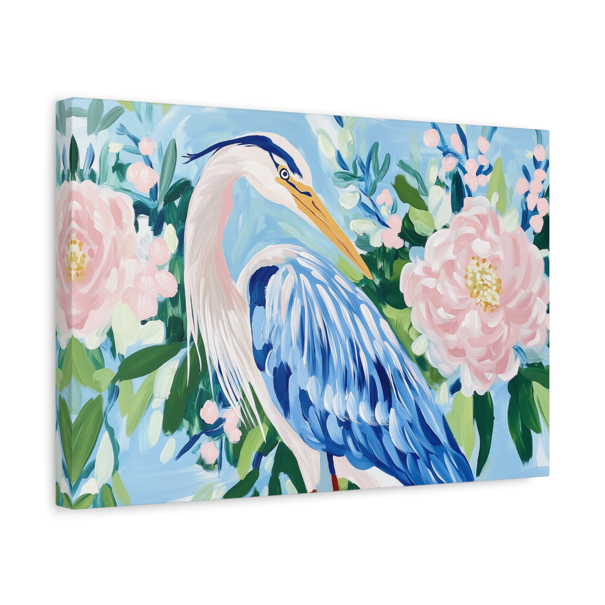 Blue Heron Floral Matte Canvas