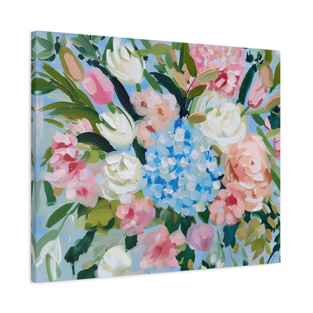 Spring Floral Bouquet Matte Canvas, Preppy Hydrangea Bouquet Canvas