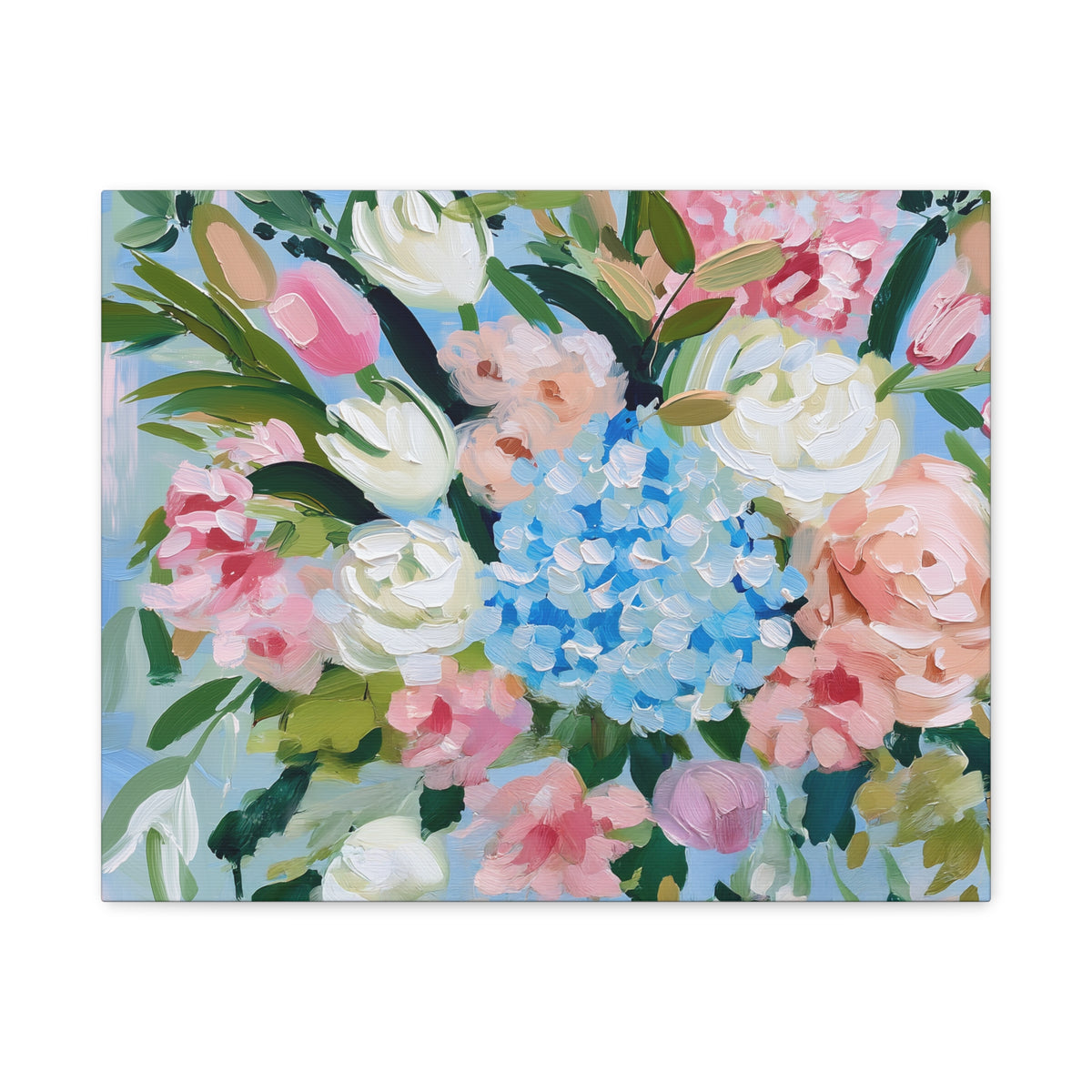Spring Floral Bouquet Matte Canvas, Preppy Hydrangea Bouquet Canvas