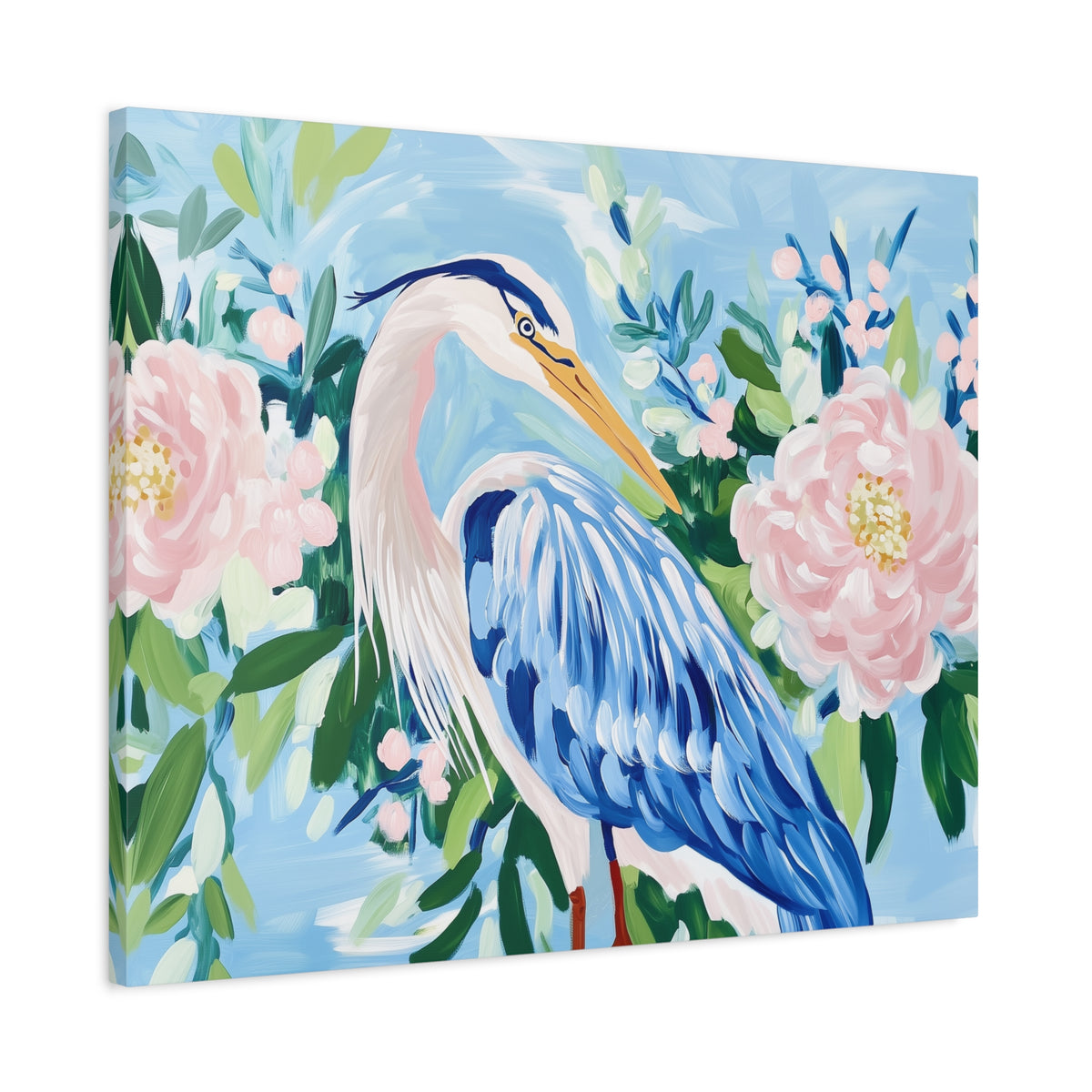Blue Heron Floral Matte Canvas