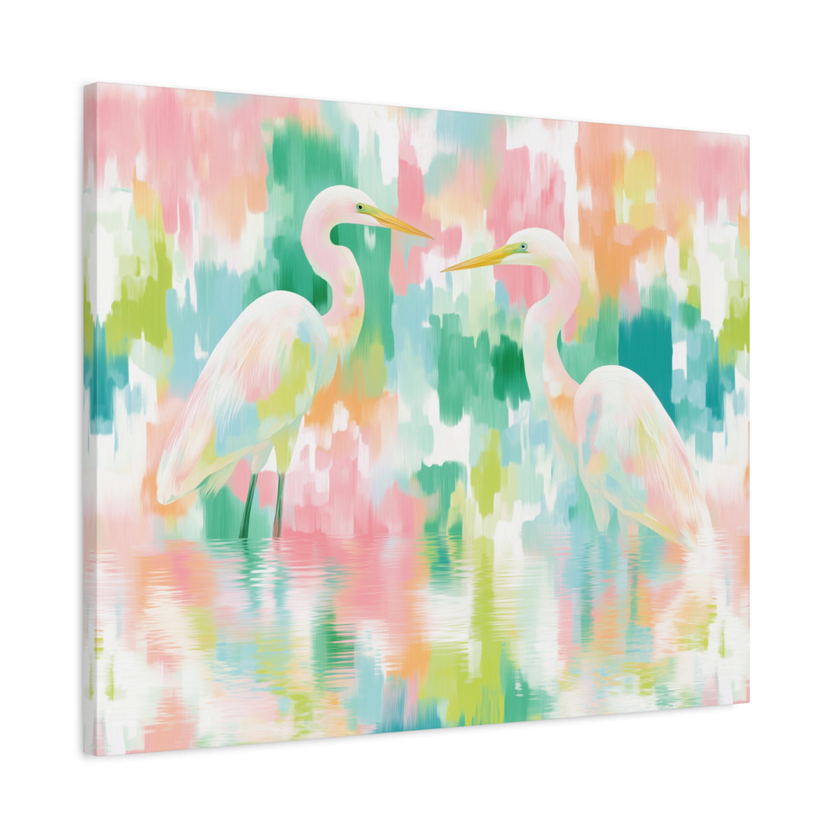 Pastel Herons Canvas, Tropical Bird Art, Preppy Vibrant Abstract Art Canvas