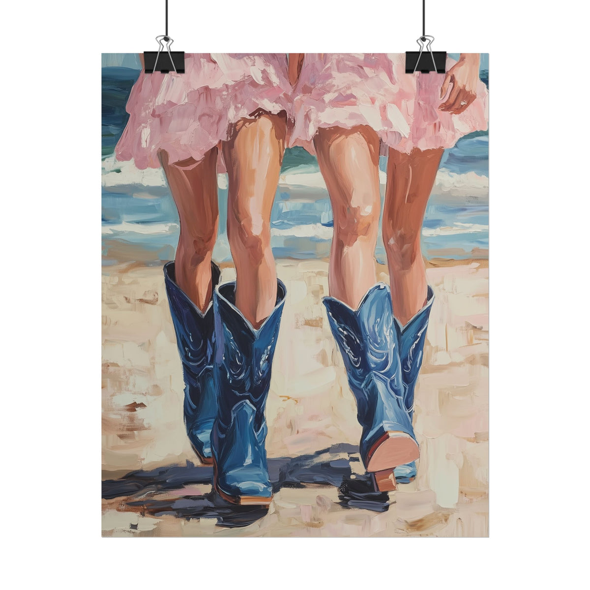 PHYSICAL PRINT Coastal Cowgirl Aesthetic Print, Cowgirl Boot Print, Pink and Blue Preppy Decor, Coastal Cowgirl Aesthetic Preppy Dorm Decor