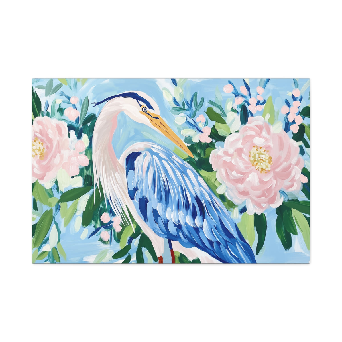 Blue Heron Floral Matte Canvas