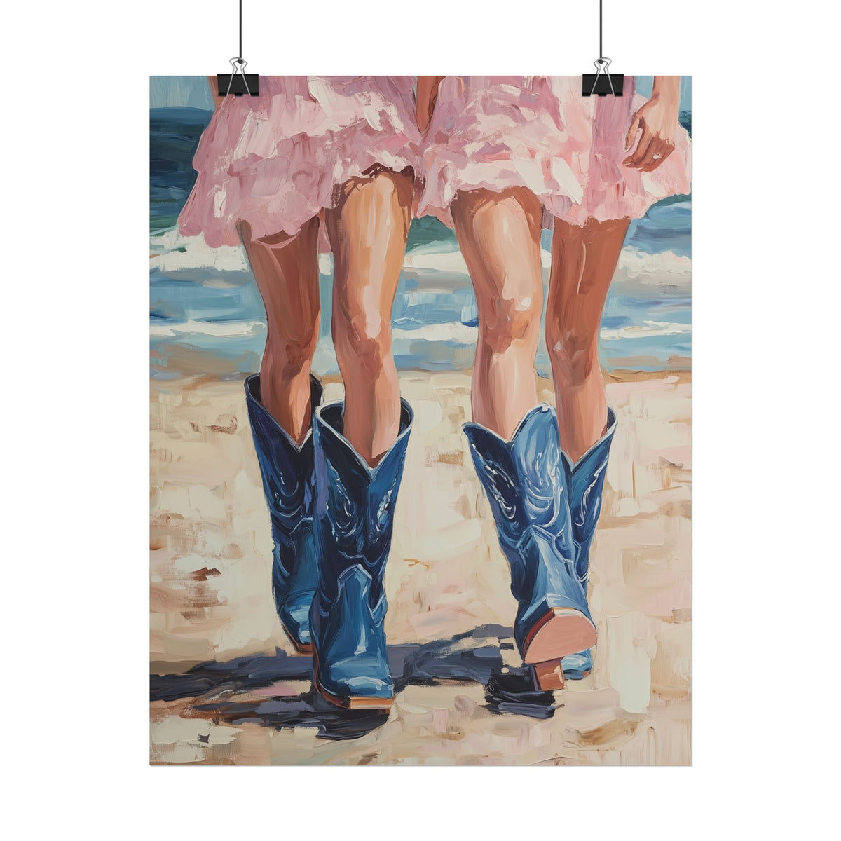 PHYSICAL PRINT Coastal Cowgirl Aesthetic Print, Cowgirl Boot Print, Pink and Blue Preppy Decor, Coastal Cowgirl Aesthetic Preppy Dorm Decor