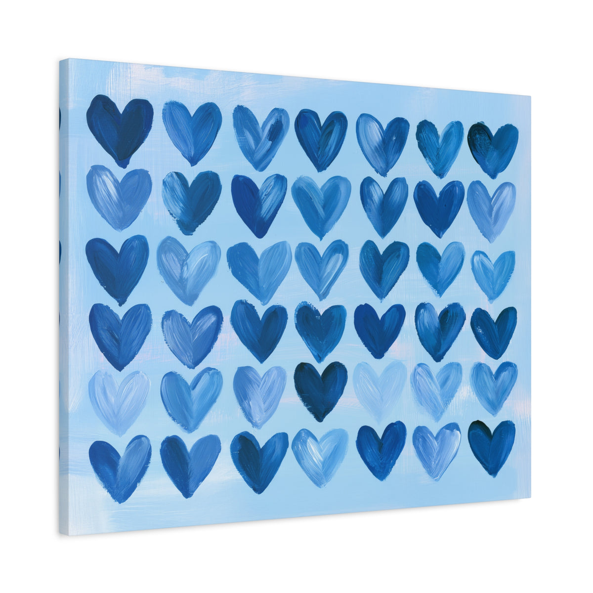 Blue Watercolor Hearts Canvas