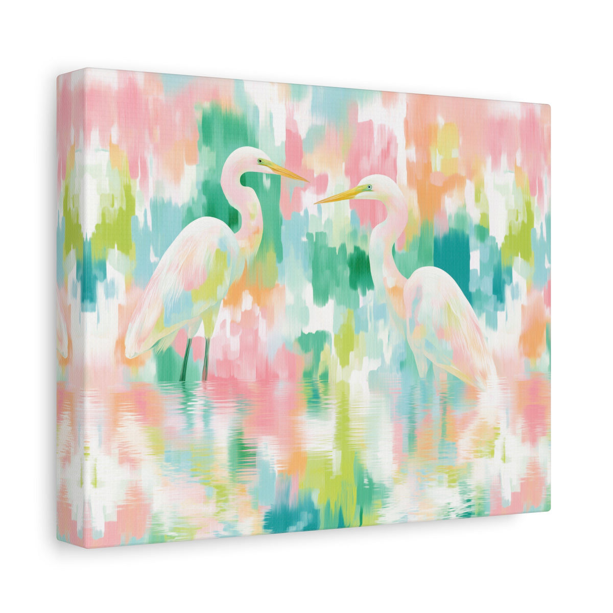 Pastel Herons Canvas, Tropical Bird Art, Preppy Vibrant Abstract Art Canvas