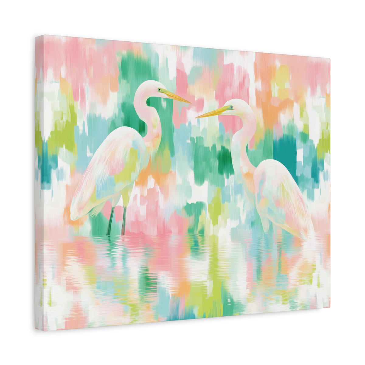 Pastel Herons Canvas, Tropical Bird Art, Preppy Vibrant Abstract Art Canvas