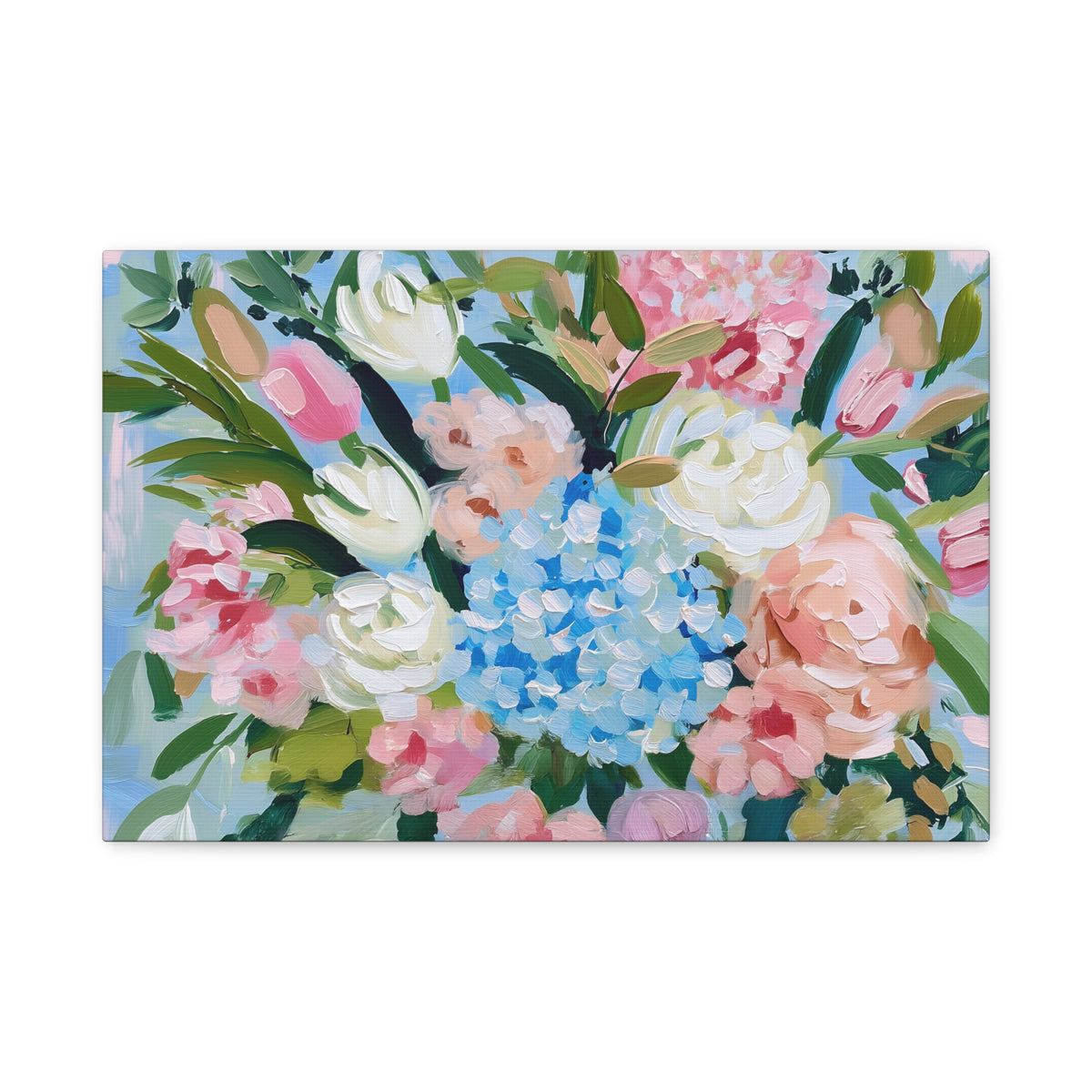 Spring Floral Bouquet Matte Canvas, Preppy Hydrangea Bouquet Canvas