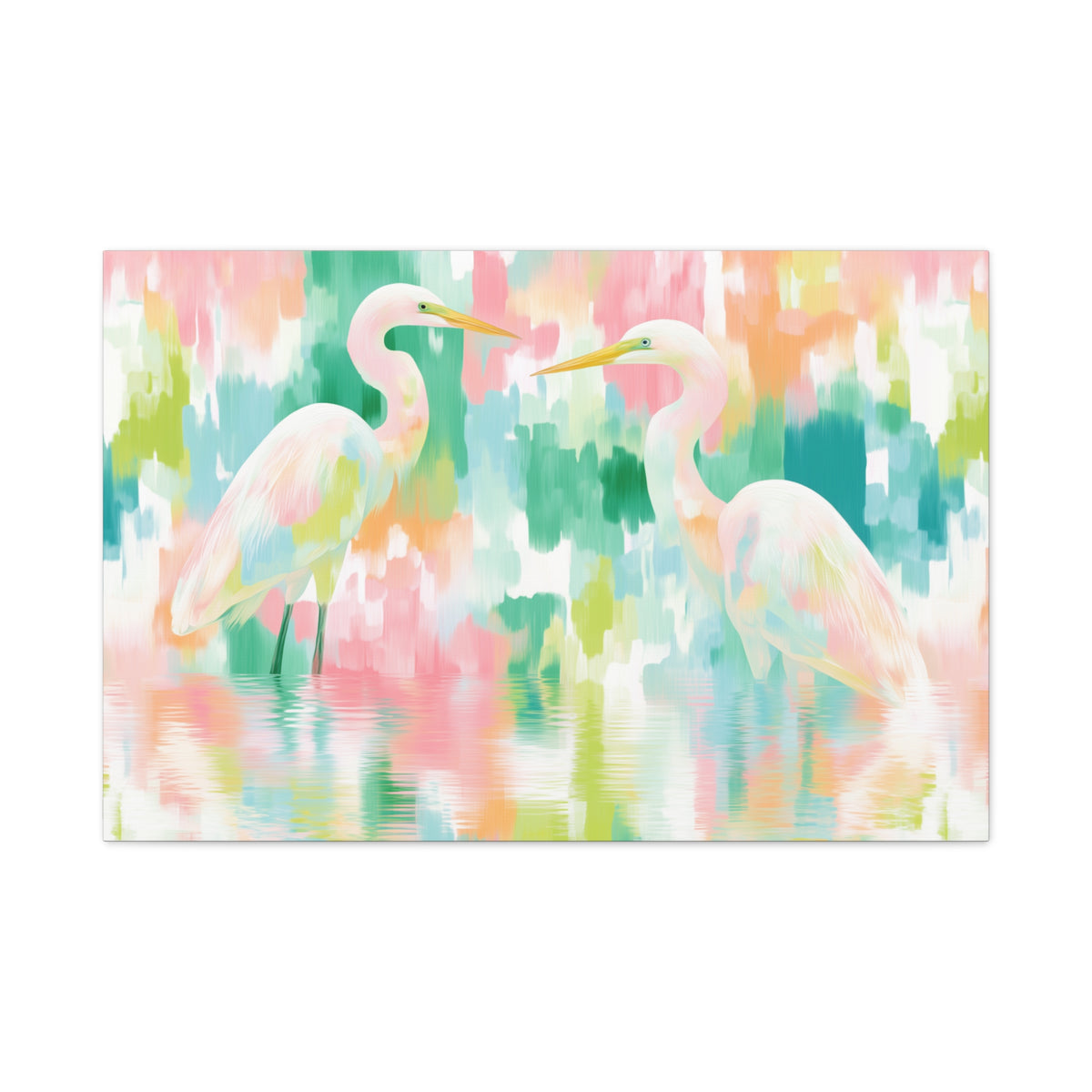 Pastel Herons Canvas, Tropical Bird Art, Preppy Vibrant Abstract Art Canvas