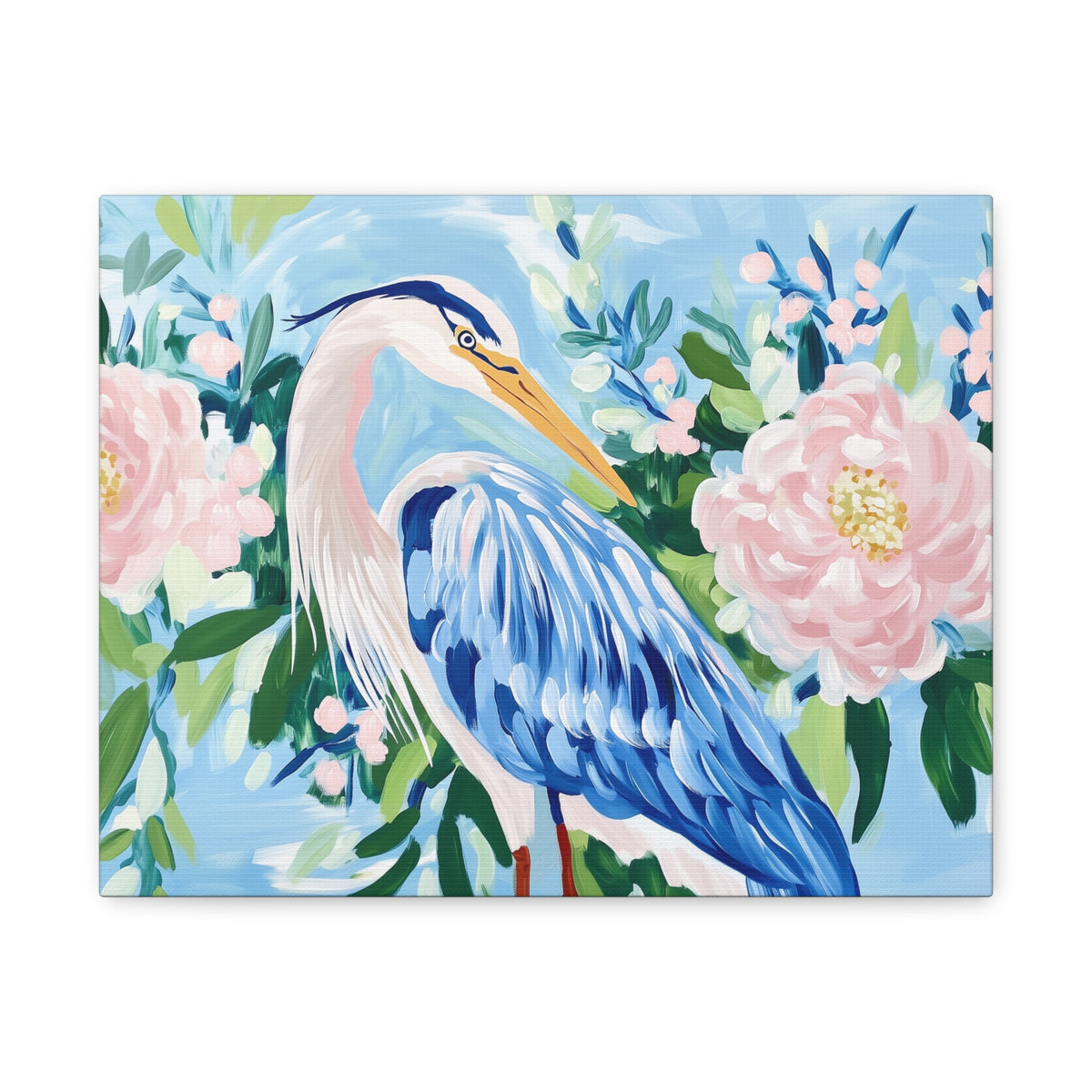 Blue Heron Floral Matte Canvas