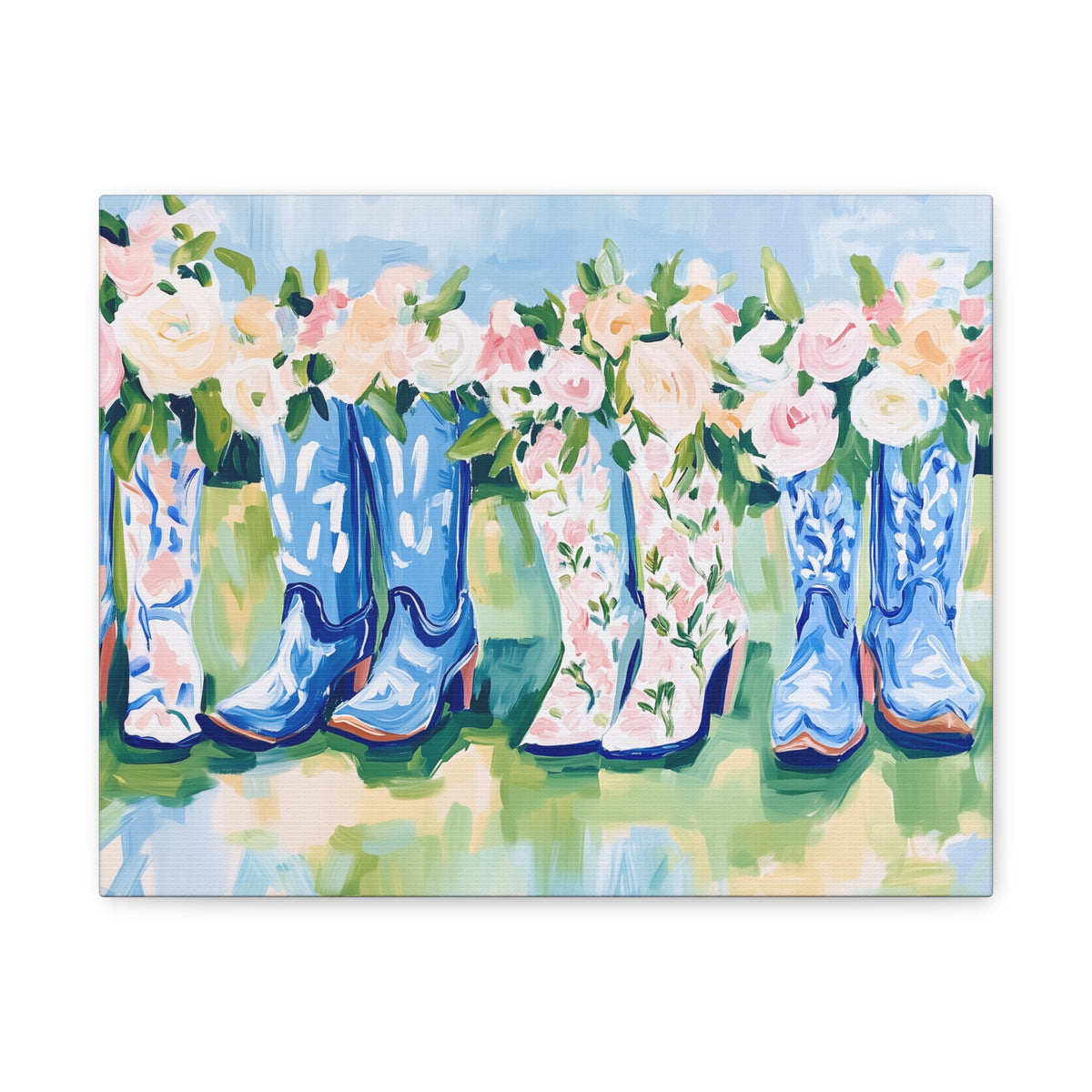 Floral Cowgirl Boots Matte Canvas