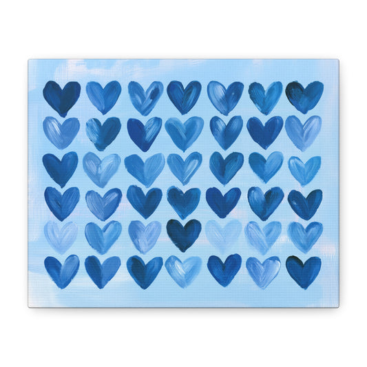 Blue Watercolor Hearts Canvas