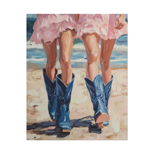 PHYSICAL PRINT Coastal Cowgirl Aesthetic Print, Cowgirl Boot Print, Pink and Blue Preppy Decor, Coastal Cowgirl Aesthetic Preppy Dorm Decor