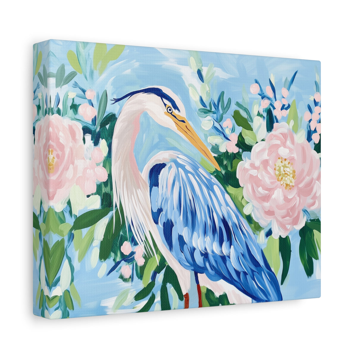 Blue Heron Floral Matte Canvas