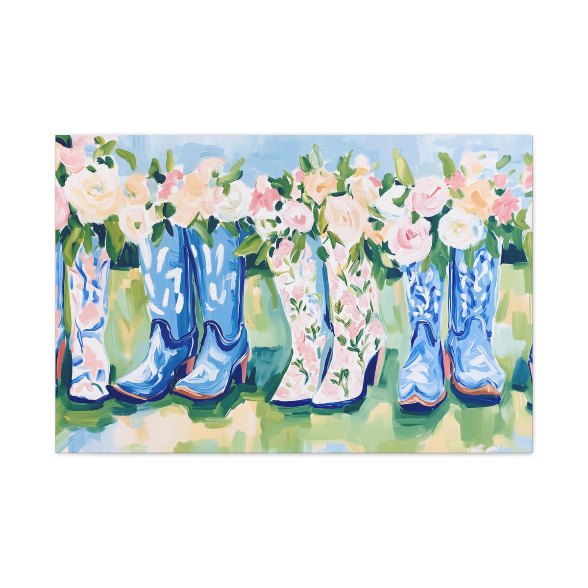 Floral Cowgirl Boots Matte Canvas