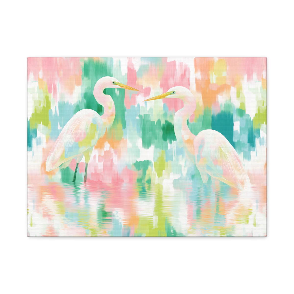 Pastel Herons Canvas, Tropical Bird Art, Preppy Vibrant Abstract Art Canvas