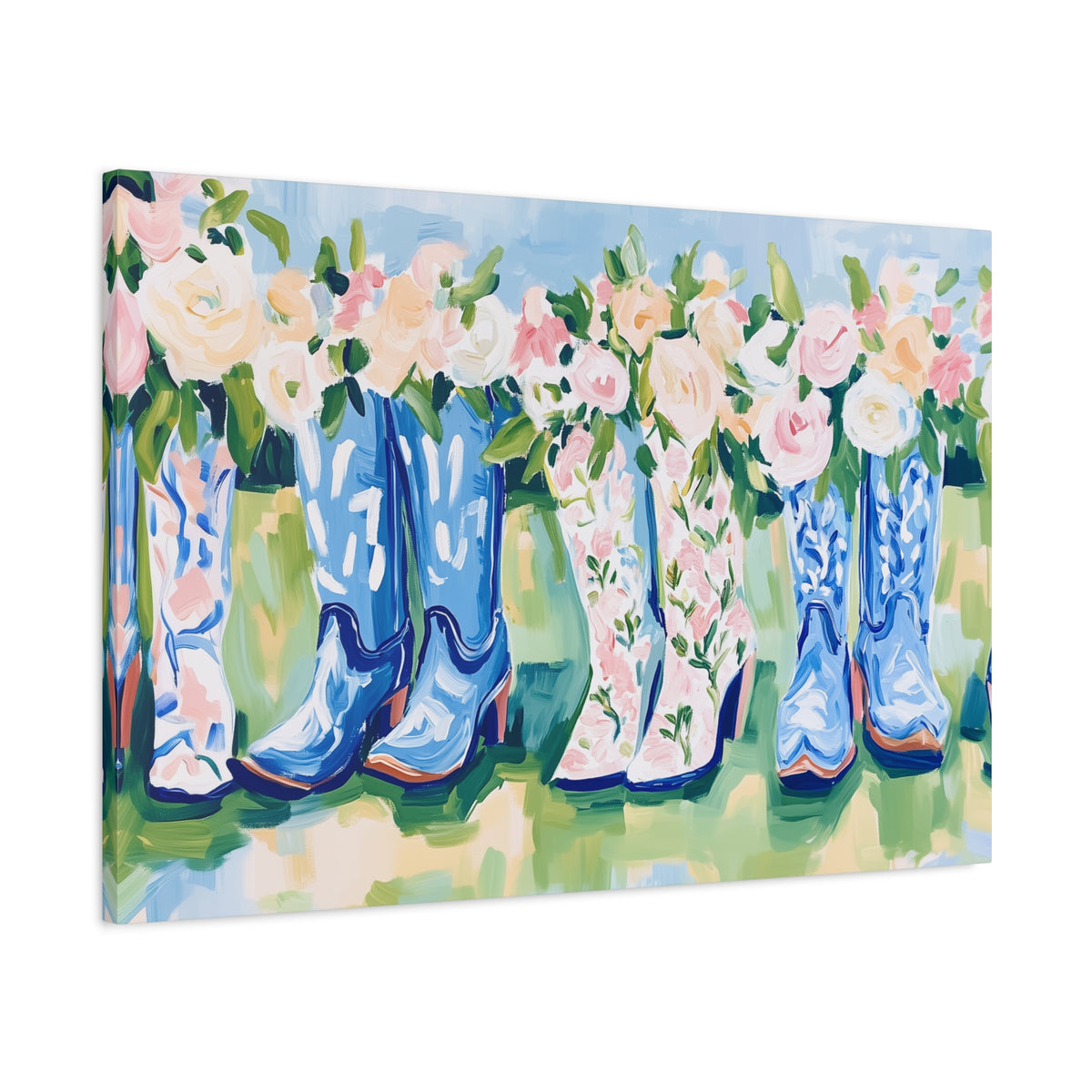 Floral Cowgirl Boots Matte Canvas